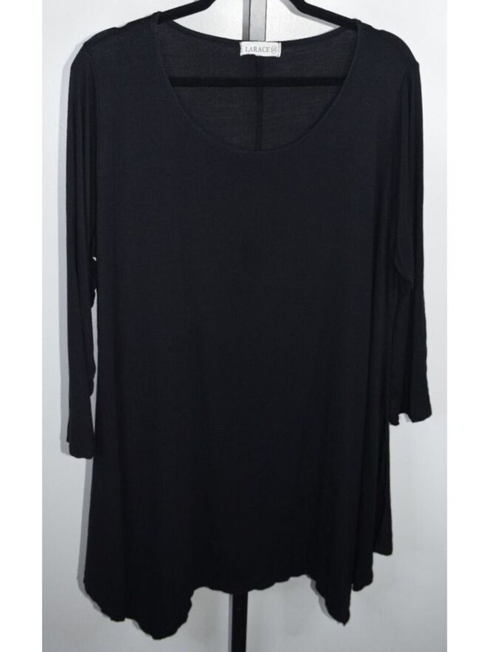 LARACE Tunic Top Women's 3X Black Long Sleeve Scoop Neck Asymmetric Hem Blouse